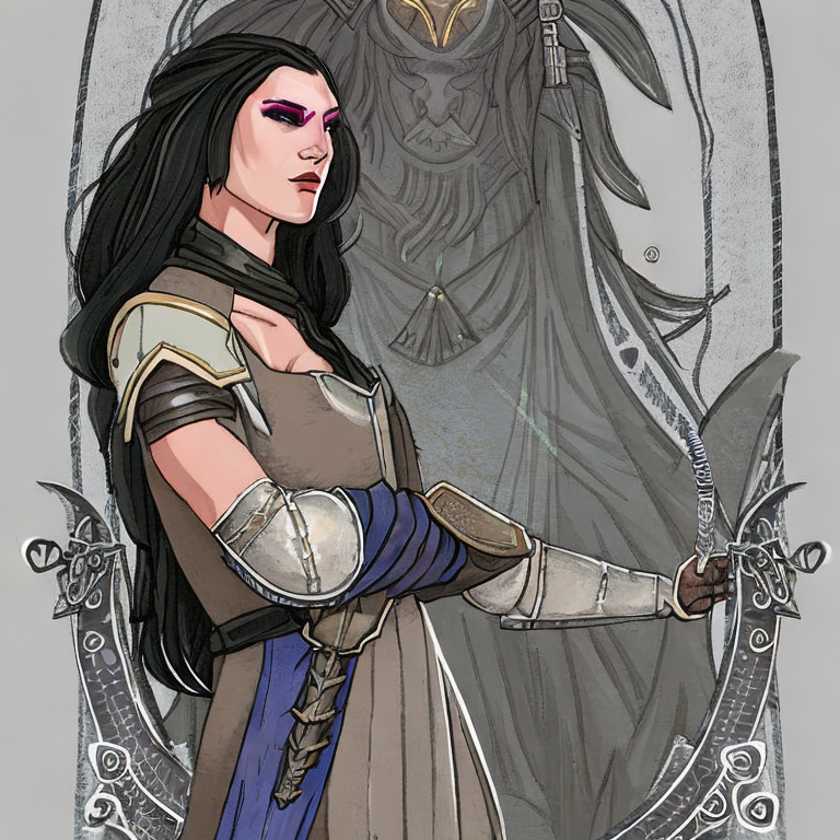 Dungeons and dragons character concept portrait. Female Bard, Drow race,  Dungeons and dragons character concept portrait. Female Bard, Drow race, The drow, or dark elf, is a slender figure, with dark gray skin. hair is wavy very long and black hair, Drow have sharp, angular features, and vibrant dark purple and angular eyes. They wear dark, elegant clothing with intricate details reflecting their underground and mysterious origins, Dungeons and dragons character full body portrait, Female, a red colored gipsy shirt, beige leather laced pants. 30 year old female, sad face, hears are not pointy, She stands 160cm tall and is slim, holding a Vielle musical instrument. one dagger and one scimitar on belt, No tatoos or marks. dnd photography, dnd live action, realistic dnd portrait,highly detailed, dynamic shot, 4k photo, , intricate, elegant, highly detailed, digital painting, artstation, concept art, smooth, sharp focus, illustration, art by stable diffusion ai's favorite artists, , intricate, elegant, highly detailed, digital painting, artstation, concept art, smooth, sharp focus, illustration, art by stable diffusion ai's favorite artists