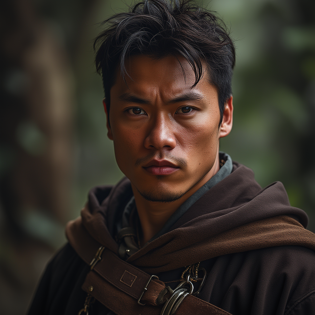 Dungeons and dragons character concept portrait. Male Fighter, Human race, Normal human anatomy and human face, non-fantasy features. Humans have strong jawline and rounded face features, with rounded eyes Ugly human male Samoan in library robes, , dnd photography, dnd live action, realistic dnd portrait, medium shot portrait, highly detailed, dynamic shot, 4k photo