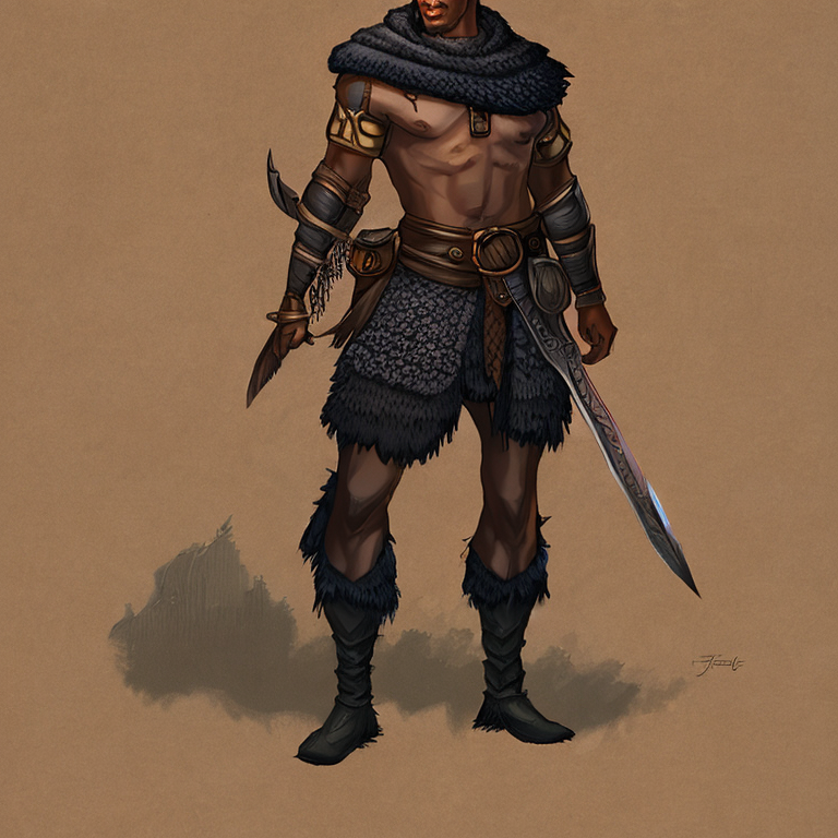 Fantasy character concept art. Male Barbarian, Human race,  Light build, short, coiled black hair, rich dark brown skin, amber eyes,  intricate, elegant, highly detailed, digital painting, artstation, concept art, smooth, sharp focus, illustration, art by stable diffusion ai's favorite artists