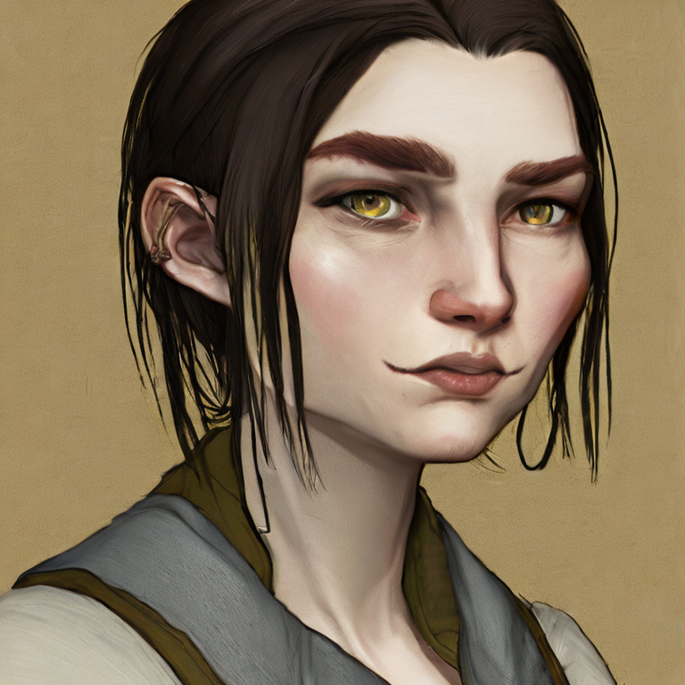 Dungeons and dragons character concept portrait. Female Human race, Good tendencies, Farmer profession, work clothes, farmer clothes, beige clothes, Working Class social class,   front-facing portrait, medium shot, intricate, elegant, highly detailed, digital painting, artstation, concept art, smooth, sharp focus, illustration, art by stable diffusion ai's favorite artists