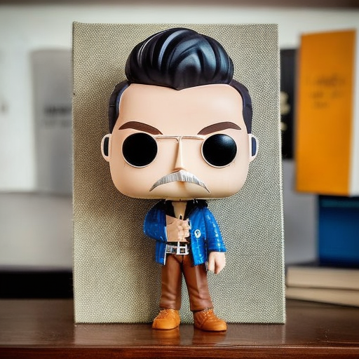funko style of Male, with Brown, Achille Lauro•Incoscienti Giovani, flat background, noble, 