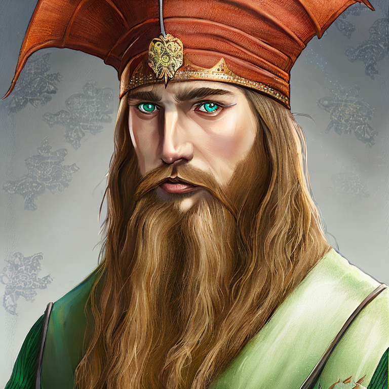 Fantasy character concept portrait. Male Wizard, Human race,  portrait of one wizard, with wizard clothes, with wizard hat, d & d, fantasy, with long hair, green eyes, no hat, scottish kilt,  intricate, elegant, highly detailed, digital painting, artstation, concept art, smooth, sharp focus, illustration, art by stable diffusion ai's favorite artists