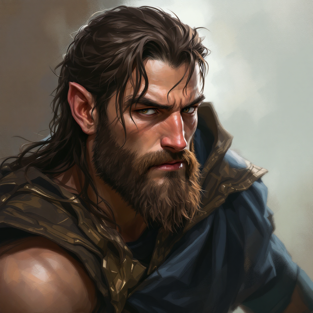 Dungeons and dragons character concept portrait. Male Fighter, Human race, Normal human anatomy and human face, non-fantasy features. Humans have strong jawline and rounded face features, with rounded eyes Caracter wearing a Roman toga, with long hair, , intricate, elegant, highly detailed, digital painting, artstation, concept art, smooth, sharp focus, illustration, art by stable diffusion ai's favorite artists