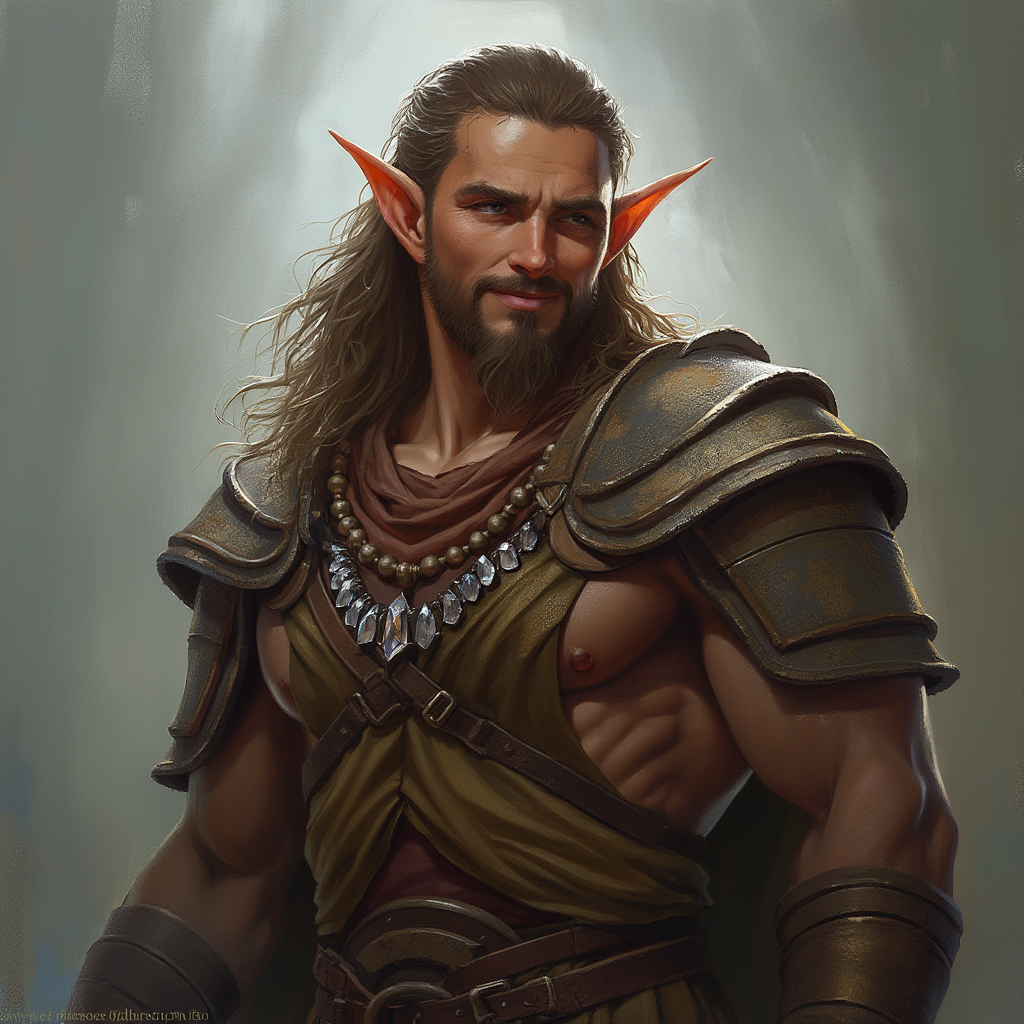 Dungeons and dragons character concept portrait. Male Barbarian, Human race, Normal human anatomy and human face, non-fantasy features. Humans have strong jawline and rounded face features, with rounded eyes Female laughing elf, , intricate, elegant, highly detailed, digital painting, artstation, concept art, smooth, sharp focus, illustration, art by stable diffusion ai's favorite artists