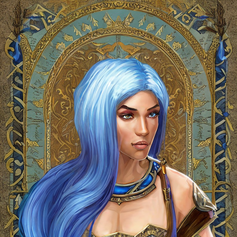 Fantasy character concept art. Male Barbarian, Human race,  female elf blue hair holding a open blank scroll,  intricate, elegant, highly detailed, digital painting, artstation, concept art, smooth, sharp focus, illustration, art by stable diffusion ai's favorite artists