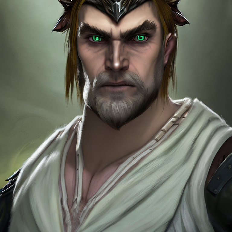 Dungeons and dragons character concept portrait. Male Human race, Good tendencies, Barbarian class,   Has a wolf fur as a head dress, no shirt, has a beard. Blonde hair, green eyes,  front-facing portrait, medium shot, intricate, elegant, highly detailed, digital painting, artstation, concept art, smooth, sharp focus, illustration, art by stable diffusion ai's favorite artists