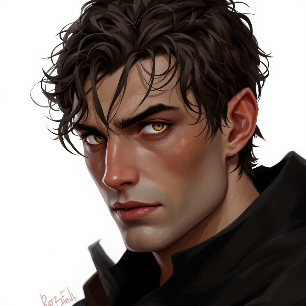 Dungeons and dragons character concept portrait. Male Rogue, Human race, Normal human anatomy and human face, non-fantasy features. Humans have strong jawline and rounded face features, with rounded eyes With dirty brown hair, with brown eyes, with tanned skin, with dark clothing, , intricate, elegant, highly detailed, digital painting, artstation, concept art, smooth, sharp focus, illustration, art by stable diffusion ai's favorite artists