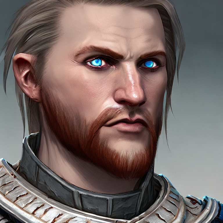 Dungeons and dragons character concept portrait. Male Human race, Good tendencies, Paladin class,   30 years old, short white haire and blue eyes. ,  front-facing portrait, medium shot, intricate, elegant, highly detailed, digital painting, artstation, concept art, smooth, sharp focus, illustration, art by stable diffusion ai's favorite artists