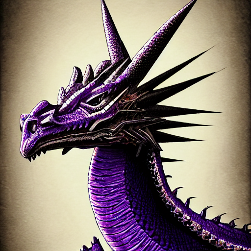 A portrait showing the  head of a dragon with Black scales, Purple-eyed dragon, with long neck in the shape of an S, dragon with Purple eyes, western dragon, with curved horns, with spikes, with two heads, with two heads, with two heads, with two heads, with two heads,  intricate, elegant, highly detailed, digital painting, artstation, concept art, smooth, sharp focus, illustration, epic fantasy, epic professional digital art by greg rutkowski