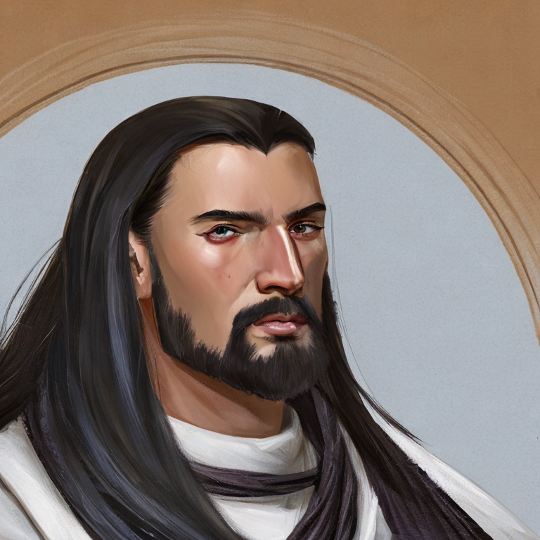 Dungeons and dragons character concept portrait. Male Wizard, Human race,  with white skin, with shoulder-length black hair, with an all-black left eye and an all-white right eye, with a thin nose, with a short black beard, , intricate, elegant, highly detailed, digital painting, artstation, concept art, smooth, sharp focus, illustration, art by stable diffusion ai's favorite artists