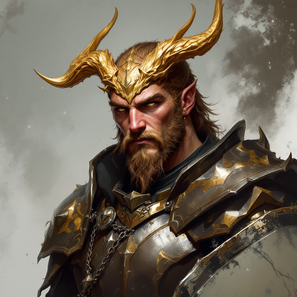 Dungeons and dragons character concept portrait. Male Barbarian, Human race, Normal human anatomy and human face, non-fantasy features. Humans have strong jawline and rounded face features, with rounded eyes Bronze dragon born wearing half plate adamantine armor, sword on back and shield. shadow sorcerer, horns are short, low, and curved in towards back of head. head looks like a dragon head body more human like , , intricate, elegant, highly detailed, digital painting, artstation, concept art, smooth, sharp focus, illustration, art by stable diffusion ai's favorite artists