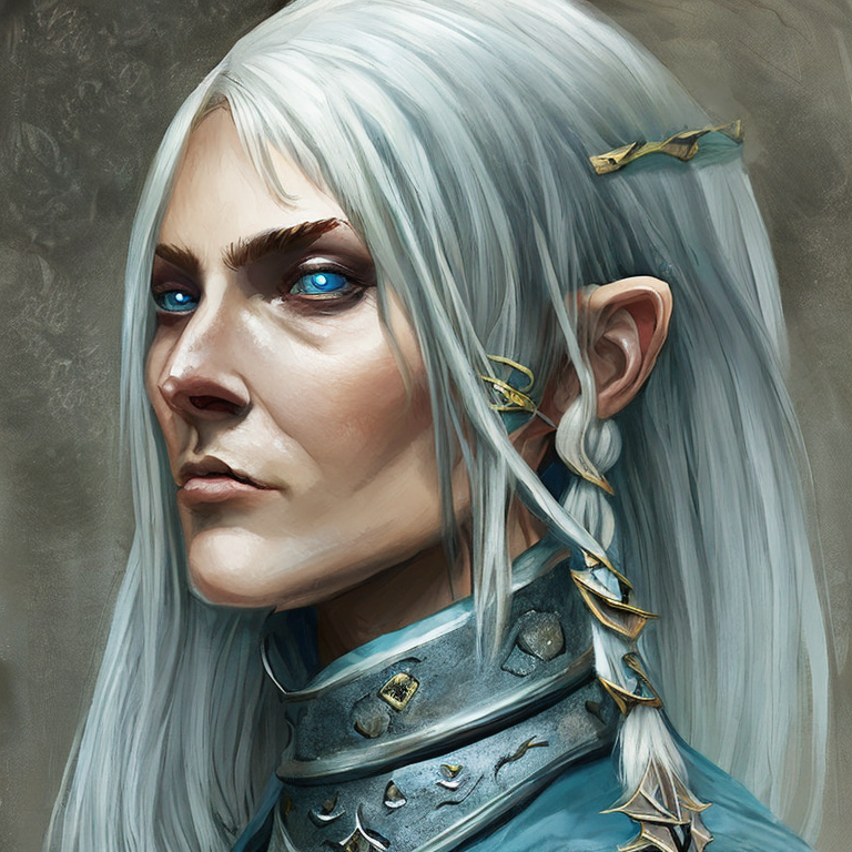 Dungeons and dragons character concept portrait. Female Druid, Elf race,  extremely long silver hair, blue eyes, dark grayish blue skin, skull headgear, , intricate, elegant, highly detailed, digital painting, artstation, concept art, smooth, sharp focus, illustration, art by stable diffusion ai's favorite artists