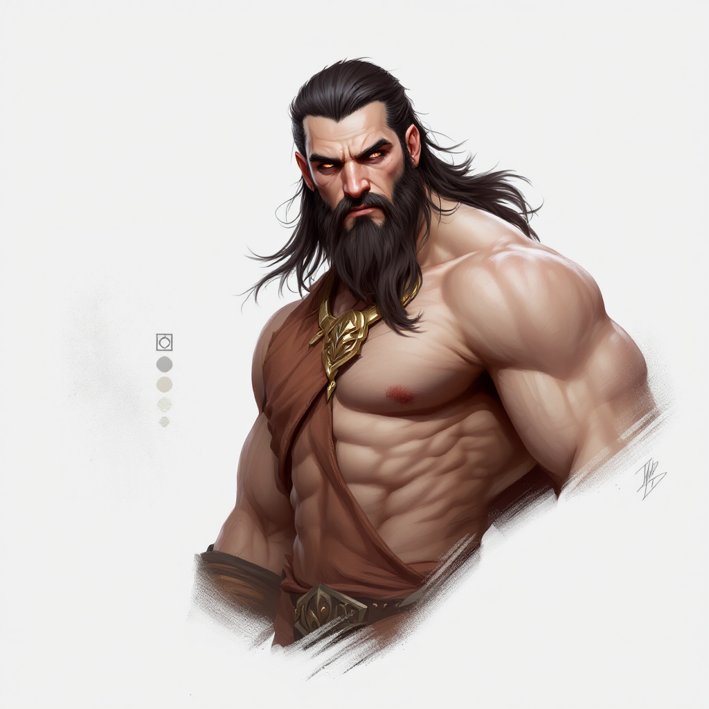 Dungeons and dragons character concept portrait. Male Barbarian, Human race, Normal human anatomy and human face, non-fantasy features. Humans have strong jawline and rounded face features, with rounded eyes Stone Goliath with mullet, , intricate, elegant, highly detailed, digital painting, artstation, concept art, smooth, sharp focus, illustration, art by stable diffusion ai's favorite artists