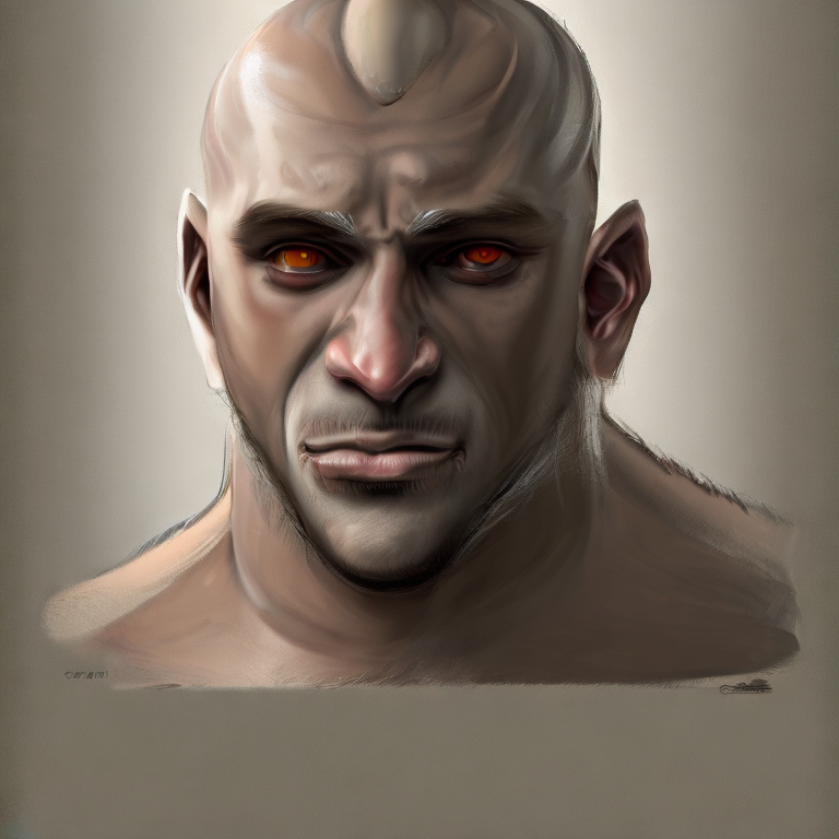 Character concept portrait. Male, Orc race, bald,  , Grey skin, white eyes, clean shaven face, strong build, face portrait,  intricate, highly detailed, digital painting, artstation, concept art, smooth, sharp focus, illustration, art by stable diffusion ai's favorite artists, deviantart