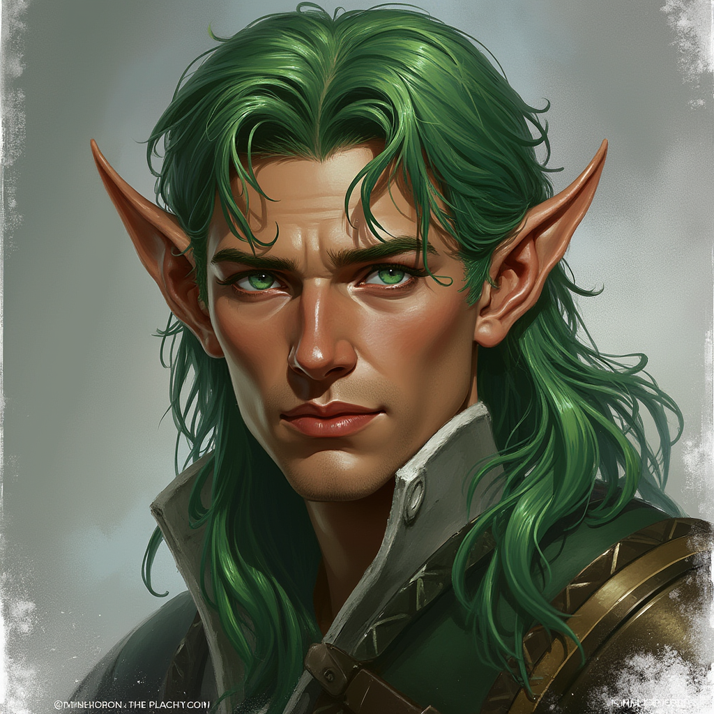 Dungeons and dragons character concept portrait. Male Paladin, Half-Elf race, The half-elf is a tall, slender figure. They have a graceful appearance with high cheekbones. Their eyes are typically vibrant and round like human eyes with green skin, with green skin, , intricate, elegant, highly detailed, digital painting, artstation, concept art, smooth, sharp focus, illustration, art by stable diffusion ai's favorite artists
