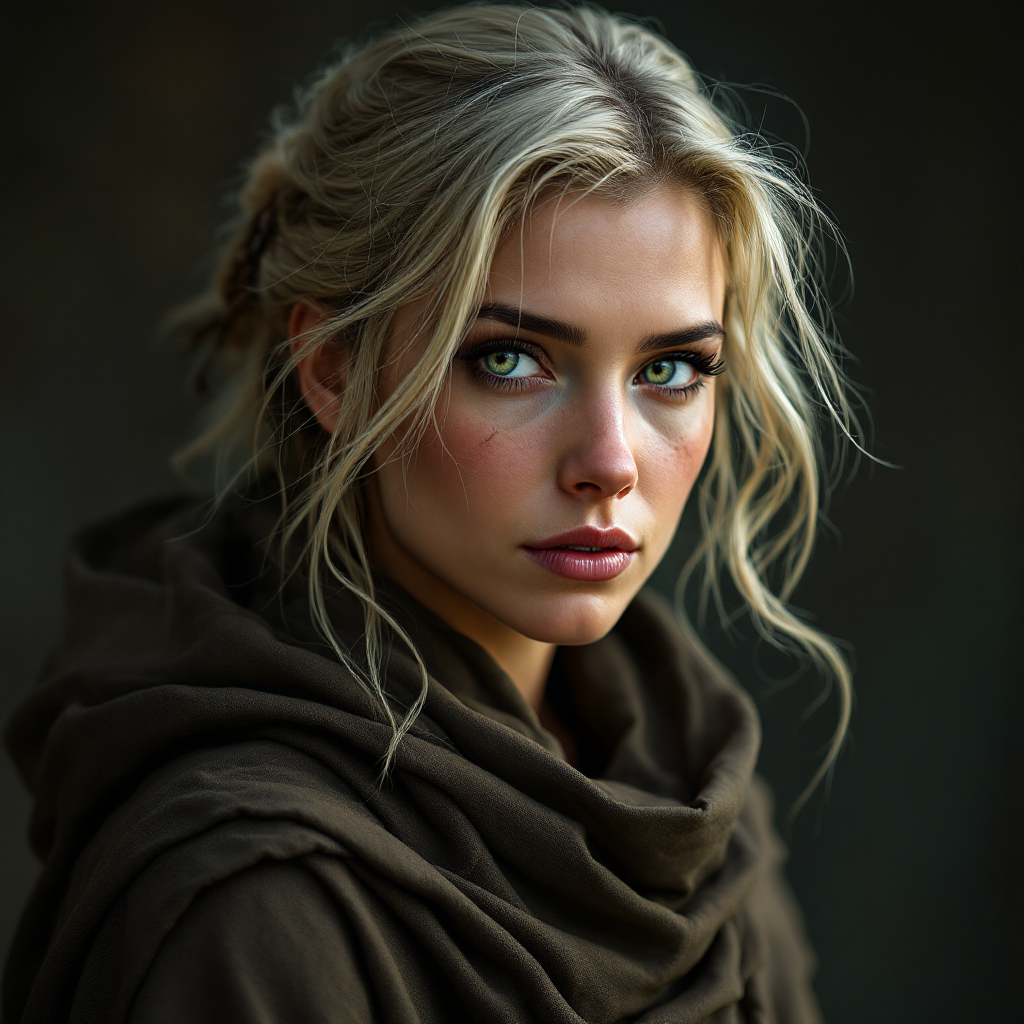 Dungeons and dragons character concept portrait. Female Sorcerer, Human race, Normal human anatomy and human face, non-fantasy features. Humans have strong jawline and rounded face features, with rounded eyes A middle aged human woman in common robes with blonde hair and green eyes, , dnd photography, dnd live action, realistic dnd portrait, medium shot portrait, highly detailed, dynamic shot, 4k photo