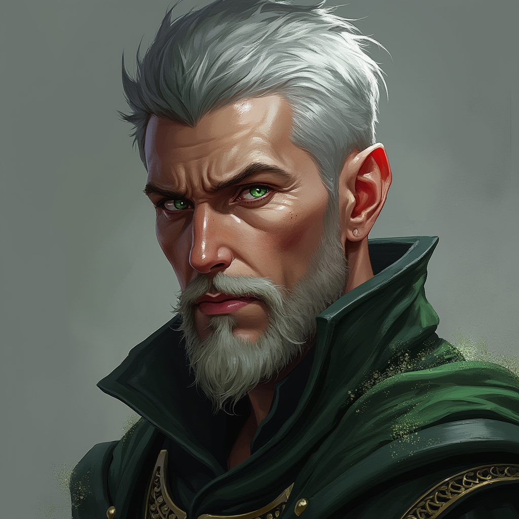Dungeons and dragons character concept portrait. Male Warlock, Human race, Normal human anatomy and human face, non-fantasy features. Humans have strong jawline and rounded face features, with rounded eyes middle aged human male warlock glowing green eyes short grey hair no facial hair, , intricate, elegant, highly detailed, digital painting, artstation, concept art, smooth, sharp focus, illustration, art by stable diffusion ai's favorite artists