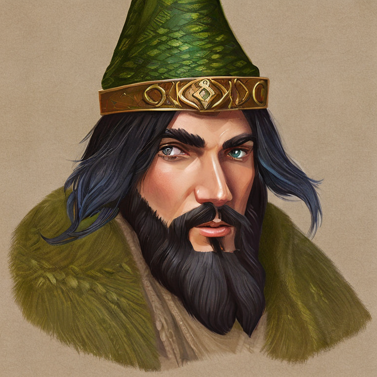 Fantasy character concept portrait. Male Wizard, Human race,  portrait of one wizard, with wizard clothes, with wizard hat, d & d, fantasy, Black hair. fair skin, green eyes, wearing a kilt,  intricate, elegant, highly detailed, digital painting, artstation, concept art, smooth, sharp focus, illustration, art by stable diffusion ai's favorite artists