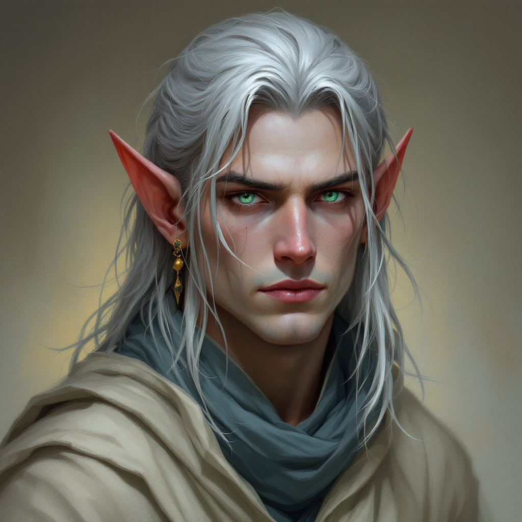 Dungeons and dragons character concept portrait. Male Monk, Elf race, The elf is a slender, athletic figure, standing about the same height as a human. Elves have bright eyes. Elves have angular features and angular eyes. Their hair long with loose hairstyle Long, silver hair, green eyes, blue skin, male, elf, , intricate, elegant, highly detailed, digital painting, artstation, concept art, smooth, sharp focus, illustration, art by stable diffusion ai's favorite artists