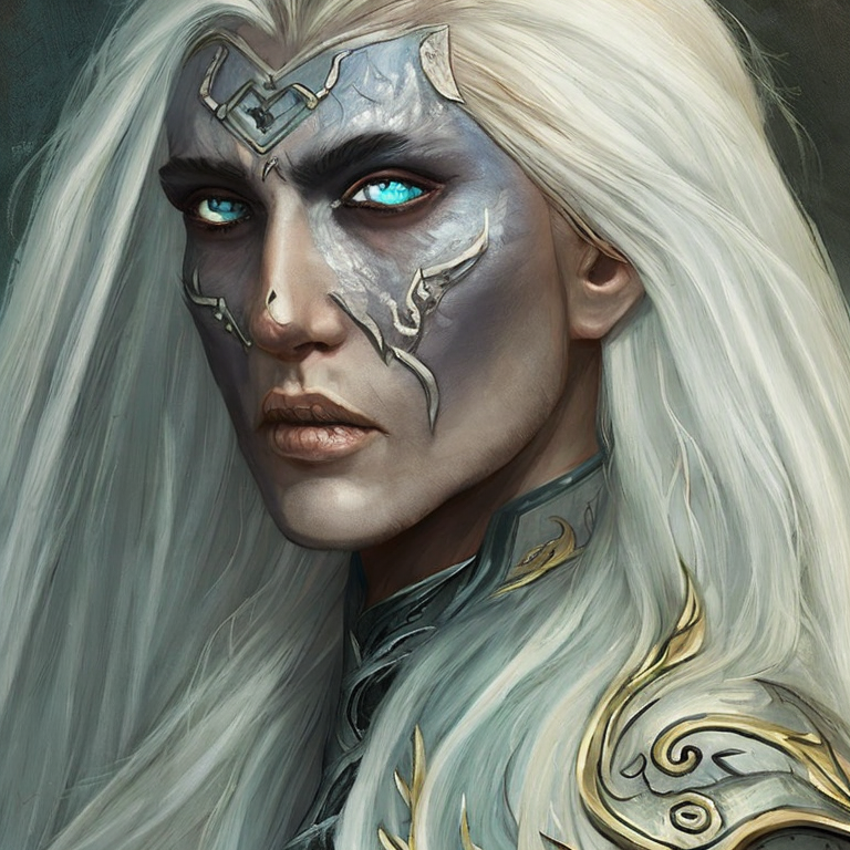Dungeons and dragons character concept portrait. Female Druid, Elf race,  extremely long silver hair, blue eyes, dark grayish blue skin, skull headgear, , intricate, elegant, highly detailed, digital painting, artstation, concept art, smooth, sharp focus, illustration, art by stable diffusion ai's favorite artists