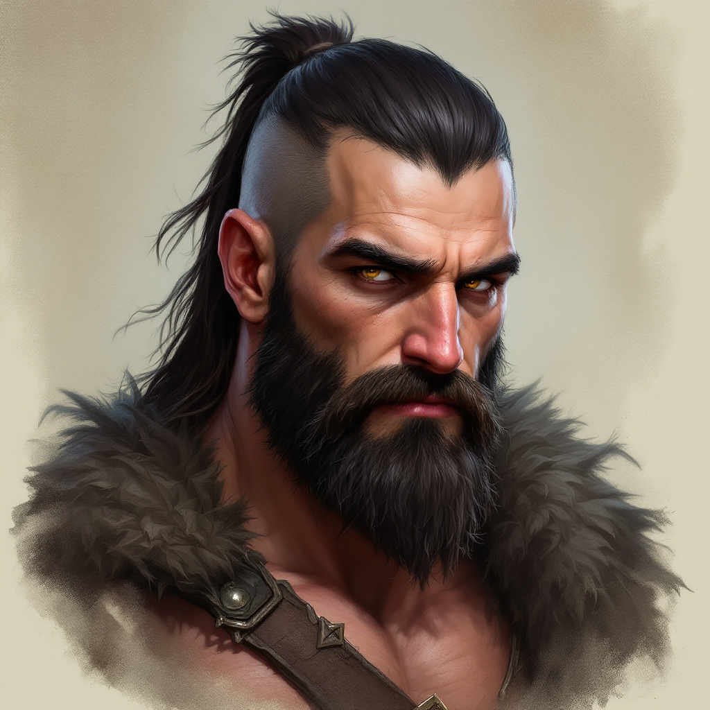 Dungeons and dragons character concept portrait. Male Barbarian, Human race, Normal human anatomy and human face, non-fantasy features. Humans have strong jawline and rounded face features, with rounded eyes , intricate, elegant, highly detailed, digital painting, artstation, concept art, smooth, sharp focus, illustration, art by stable diffusion ai's favorite artists