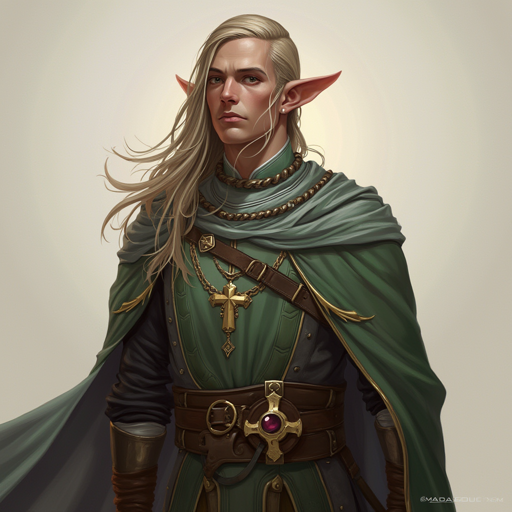 Dungeons and dragons character concept portrait. Male Cleric, Half-Elf race, The half-elf is a tall, slender figure. They have a graceful appearance with high cheekbones. Their eyes are typically vibrant and round like human eyes , intricate, elegant, highly detailed, digital painting, artstation, concept art, smooth, sharp focus, illustration, art by stable diffusion ai's favorite artists