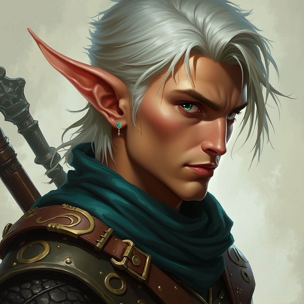 Dungeons and dragons character concept portrait. Male Rogue, Half-Elf race, The half-elf is a tall, slender figure. They have a graceful appearance with high cheekbones. Their eyes are typically vibrant and round like human eyes , intricate, elegant, highly detailed, digital painting, artstation, concept art, smooth, sharp focus, illustration, art by stable diffusion ai's favorite artists