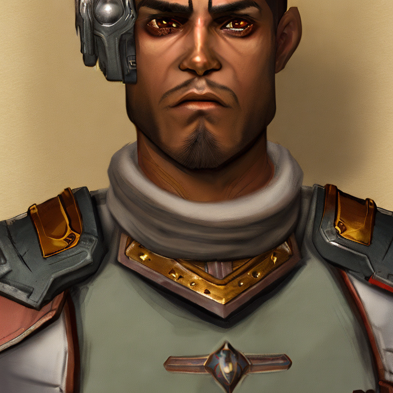 Dungeons and dragons character concept portrait. Male Human race, Good tendencies, Soldier profession, armor, soldier light armor, soldier helmet, medieval helmet, Martial social class,  Light build, short, coiled black hair, rich dark brown skin, amber eyes,  front-facing portrait, medium shot, intricate, elegant, highly detailed, digital painting, artstation, concept art, smooth, sharp focus, illustration, art by stable diffusion ai's favorite artists