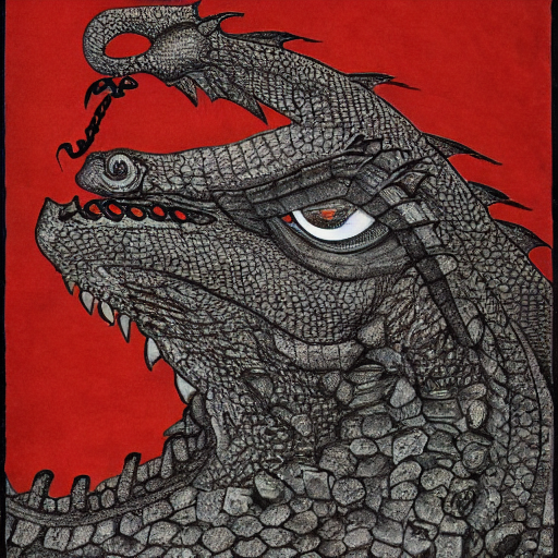 A portrait showing the  head of a dragon with Black scales, Red-eyed dragon, with long neck in the shape of an S, dragon with Red eyes, western dragon, Female, slate-grey, large, with eyes the colour of old amber. She has a scar running from her left shoulder to her haunch — old, well-healed,  intricate, elegant, highly detailed, digital painting, artstation, concept art, smooth, sharp focus, illustration, epic fantasy, epic professional digital art by greg rutkowski