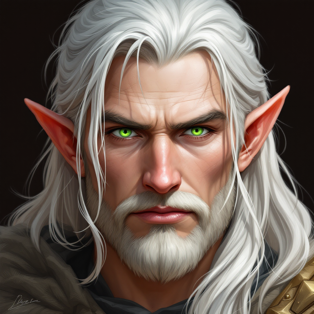 Dungeons and dragons character concept portrait. Male Barbarian, Human race, Normal human anatomy and human face, non-fantasy features. Humans have strong jawline and rounded face features, with rounded eyes Long, silver hair, green eyes, pale blue skin, male, elf, , intricate, elegant, highly detailed, digital painting, artstation, concept art, smooth, sharp focus, illustration, art by stable diffusion ai's favorite artists
