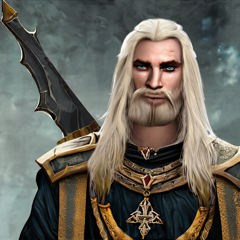 GURPS character concept portrait. Male Barbarian, Human race,  with horns, wearing a hood, with long blonde hair, with religious tattoos, scar on the face, with cleric Vestments, with chain shirt, with holy symbol , with missing ring Finger,  intricate, elegant, highly detailed, digital painting, artstation, concept art, smooth, sharp focus, illustration, art by stable diffusion ai's favorite artists