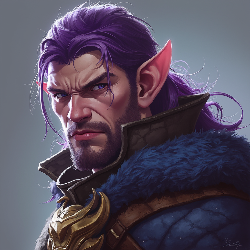 Dungeons and dragons character concept portrait. Male Barbarian, Human race, Normal human anatomy and human face, non-fantasy features. Humans have strong jawline and rounded face features, with rounded eyes Round ears, big boobs, purple hair, smooth skin, big eyes, purple eyes, , intricate, elegant, highly detailed, digital painting, artstation, concept art, smooth, sharp focus, illustration, art by stable diffusion ai's favorite artists