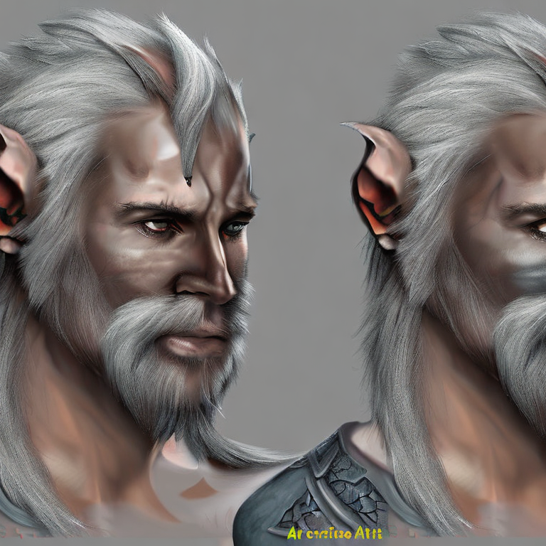 Character concept portrait. Male, Elf race, Gray hair color,  wearing Armor,, with short hair, with scale tattoos on the face, with horns,  intricate, highly detailed, digital painting, artstation, concept art, smooth, sharp focus, illustration, art by stable diffusion ai's favorite artists, deviantart