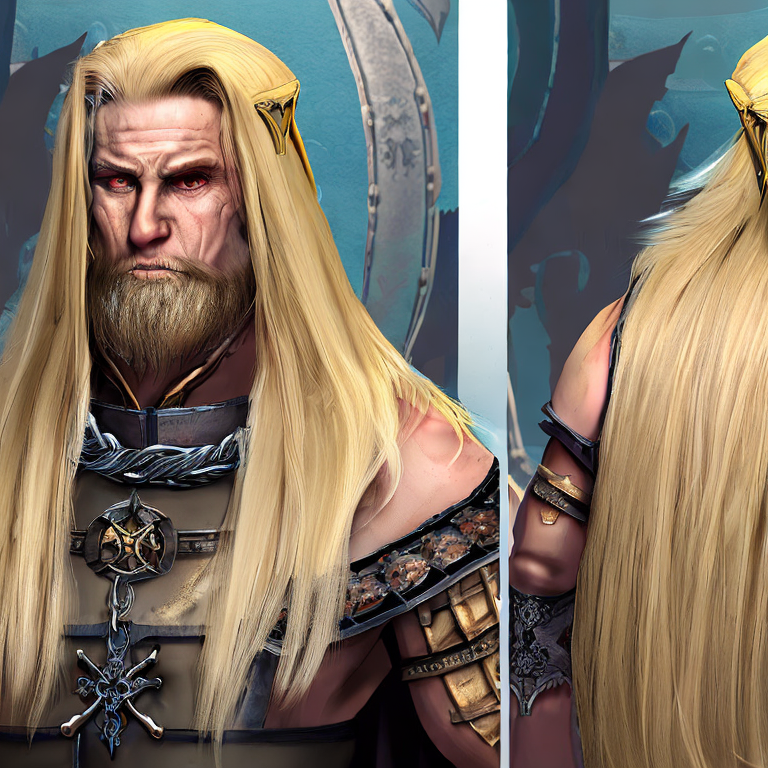 GURPS character concept portrait. Male Barbarian, Human race,  with horns, wearing a hood, with long blonde hair, with religious tattoos, scar on the face, with cleric Vestments, with chain shirt, with holy symbol , with missing ring Finger,  intricate, elegant, highly detailed, digital painting, artstation, concept art, smooth, sharp focus, illustration, art by stable diffusion ai's favorite artists