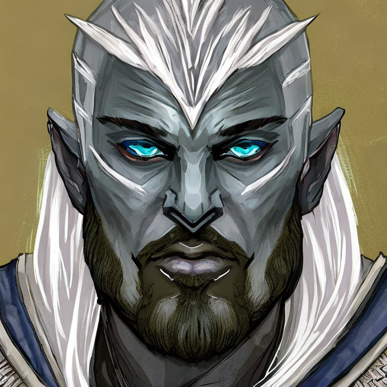 Dungeons and dragons character concept portrait. Male Warlock, Drow race,  Grey skin, white eyes, human like ears, 312 lbs, , intricate, elegant, highly detailed, digital painting, artstation, concept art, smooth, sharp focus, illustration, art by stable diffusion ai's favorite artists
