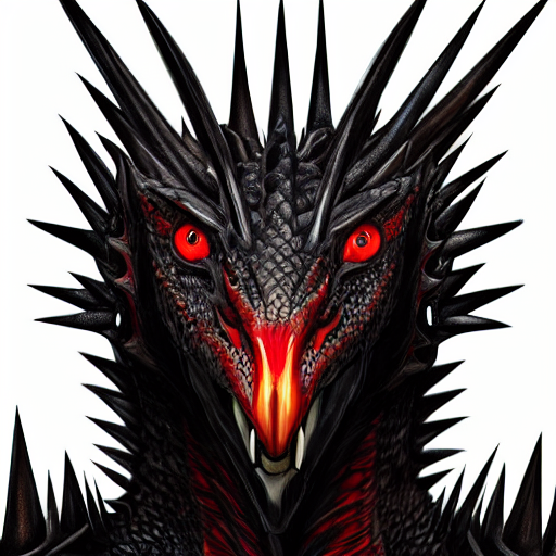 A portrait showing the  head of a dragon with Black scales, Red-eyed dragon, with long neck in the shape of an S, dragon with Red eyes, western dragon, Black , with two heads, with spikes, with curved horns, red Eyes,  intricate, elegant, highly detailed, digital painting, artstation, concept art, smooth, sharp focus, illustration, epic fantasy, epic professional digital art by greg rutkowski