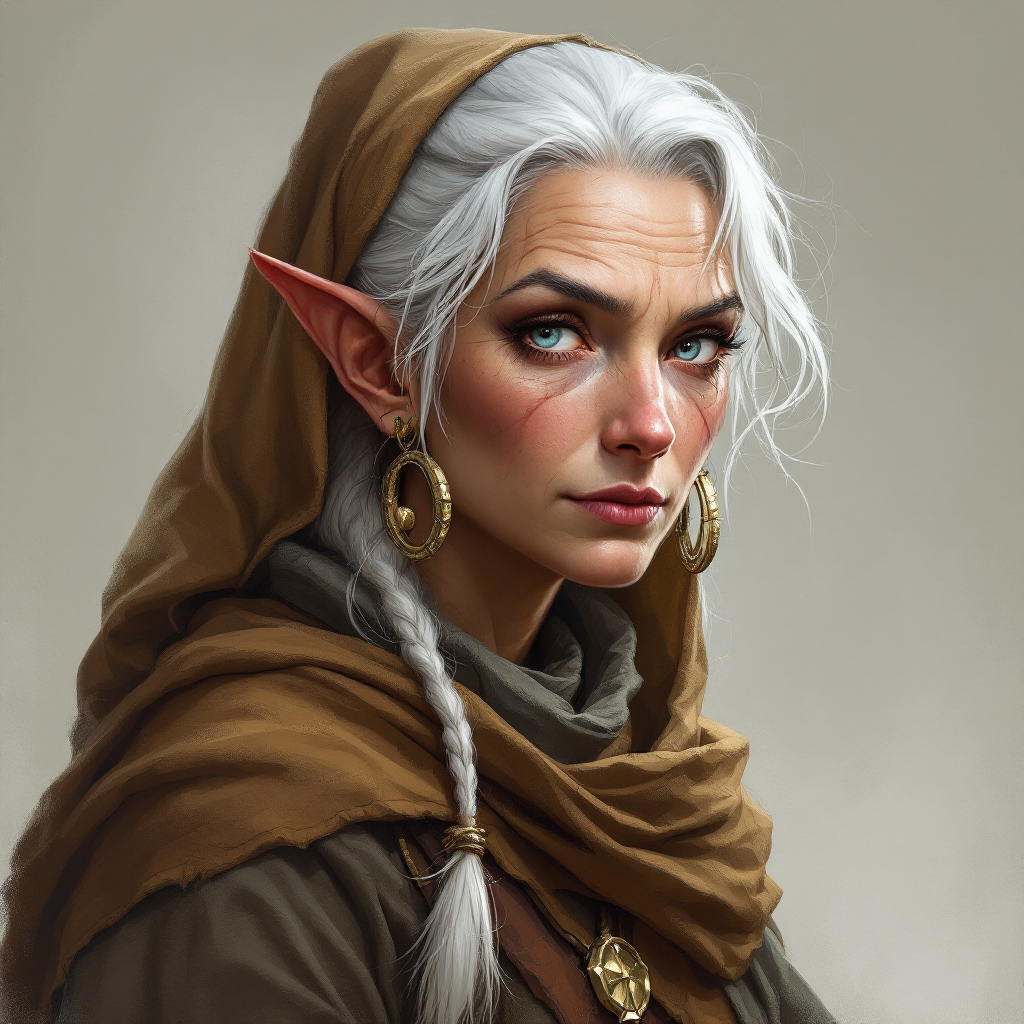 Dungeons and dragons character concept portrait. Female Cleric, Gnome race, The gnome have bright eyes, and an expressive demeanor. They use earrings. Gnomes favor colorful, mismatched clothing old gnome, with white hair, with white eyes, with wrinkled skin, with a simple brown robe, , intricate, elegant, highly detailed, digital painting, artstation, concept art, smooth, sharp focus, illustration, art by stable diffusion ai's favorite artists