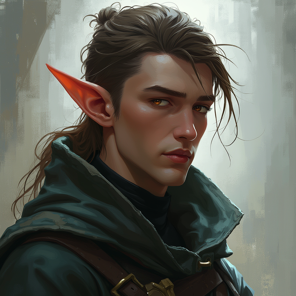 Dungeons and dragons character concept portrait. Male Rogue, Half-Elf race, The half-elf is a tall, slender figure. They have a graceful appearance with high cheekbones. Their eyes are typically vibrant and round like human eyes , intricate, elegant, highly detailed, digital painting, artstation, concept art, smooth, sharp focus, illustration, art by stable diffusion ai's favorite artists
