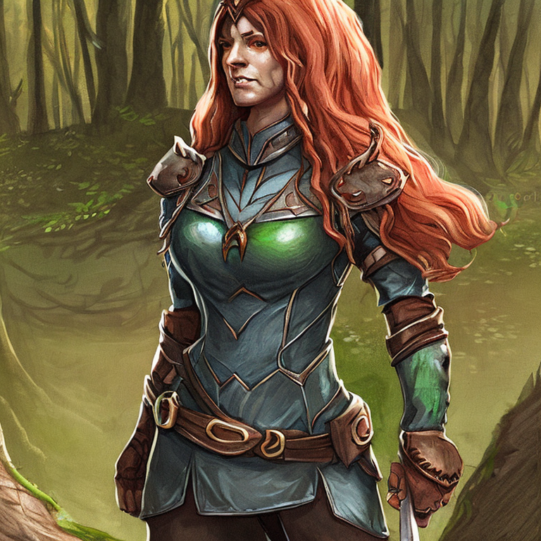 Dungeons and dragons character concept portrait. Female Ranger, Gnome race,  female forest gnome with green skin red hair and green eyes, ranger full body picture, , , intricate, elegant, highly detailed, digital painting, artstation, concept art, smooth, sharp focus, illustration, art by stable diffusion ai's favorite artists
