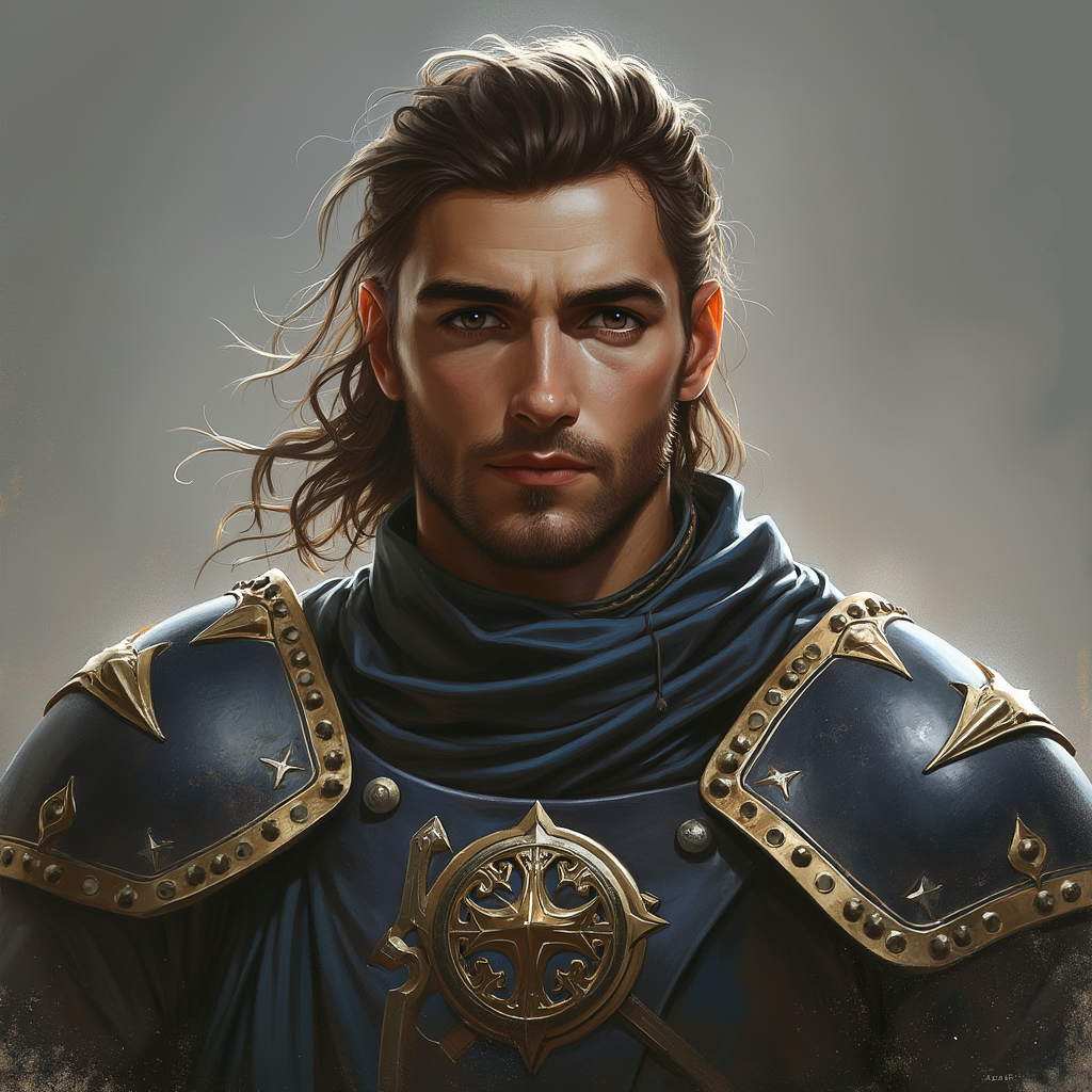 Dungeons and dragons character concept portrait. Male Paladin, Human race, Normal human anatomy and human face, non-fantasy features. Humans have strong jawline and rounded face features, with rounded eyes , intricate, elegant, highly detailed, digital painting, artstation, concept art, smooth, sharp focus, illustration, art by stable diffusion ai's favorite artists