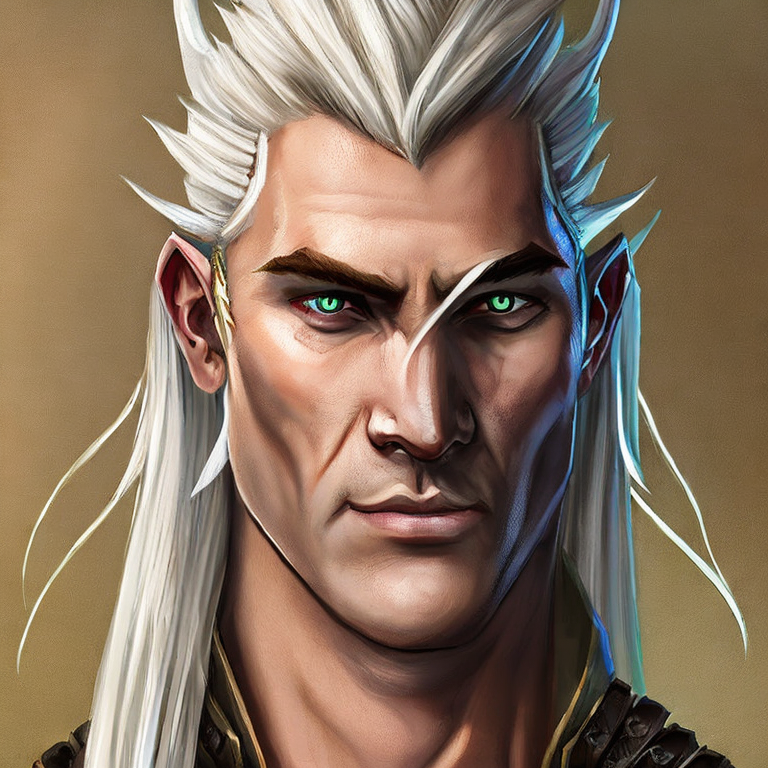 Dungeons and dragons character concept portrait. Male Fighter, Half-Elf race, character with elf ears, character with elf eyes, with elf clothes half elf half dragon with facial scales horns and white hair,  intricate, elegant, highly detailed, digital painting, artstation, concept art, smooth, sharp focus, illustration, art by stable diffusion ai's favorite artists