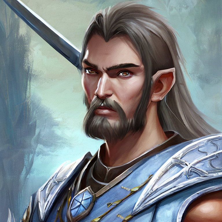 Dungeons and dragons character concept portrait. Male Fighter, Elf race,  with long hair, medium to tall height, very fit, primary weapon is a long bow, also carries a long sword. light armor, pale elfish skin, very charismatic, , intricate, elegant, highly detailed, digital painting, artstation, concept art, smooth, sharp focus, illustration, art by stable diffusion ai's favorite artists