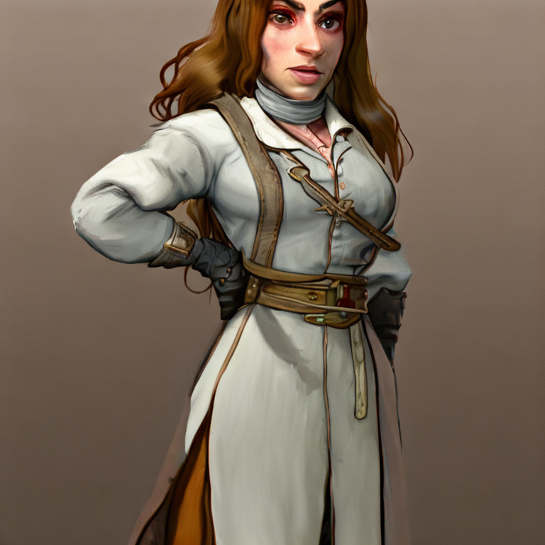 Dungeons and dragons character concept portrait. Female Human race, Good tendencies, Farmer profession, work clothes, farmer clothes, beige clothes, Professional social class,   front-facing portrait, medium shot, intricate, elegant, highly detailed, digital painting, artstation, concept art, smooth, sharp focus, illustration, art by stable diffusion ai's favorite artists