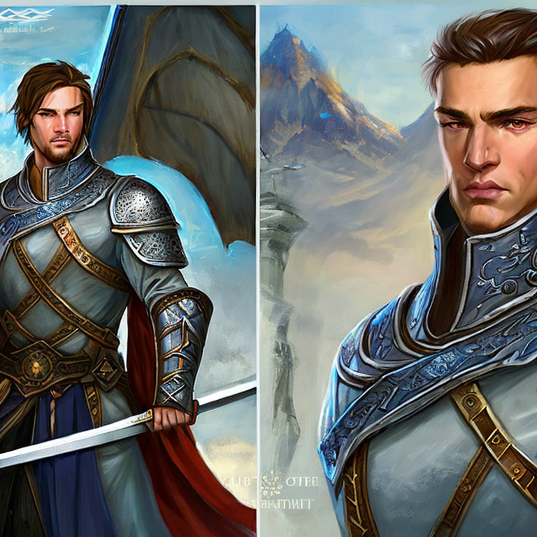 Fantasy character concept portrait. Male Paladin, Human race,  portrait of one paladin, with soft hair, half body, upper body, d & d, fantasy, 24 years old, medium brown hair, blue eyes, great sword, handsome, order of the silver dragon, plate mail,  intricate, elegant, highly detailed, digital painting, artstation, concept art, smooth, sharp focus, illustration, art by stable diffusion ai's favorite artists