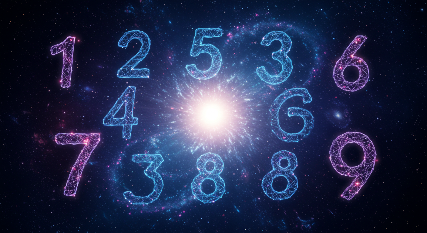 numerology-driver-number-relationships-harmony.jpg An abstract, cosmic image representing the harmonious relationships between all nine numerology driver numbers, shown as glowing digits connected by ethereal lines of light.