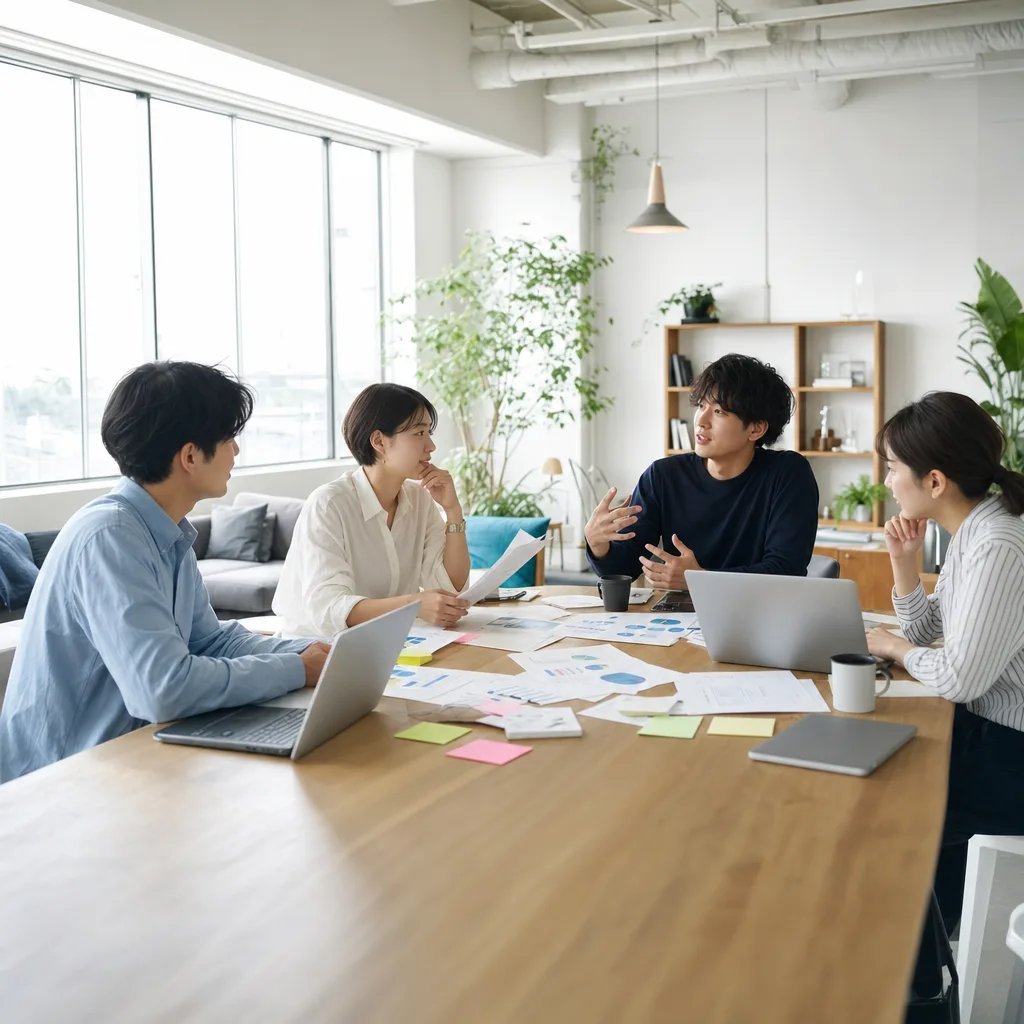 小規模チームの企画会議 0102。ビジネスをテーマにした、広告・Web・記事制作に使いやすい素材です。