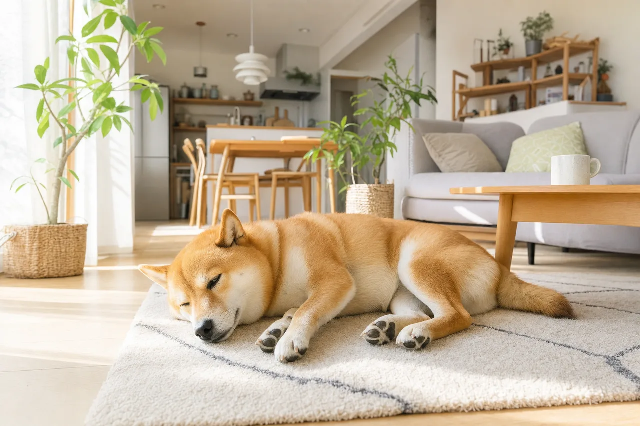 家でくつろぐ犬 0111。動物をテーマにした、広告・Web・記事制作に使いやすい素材です。