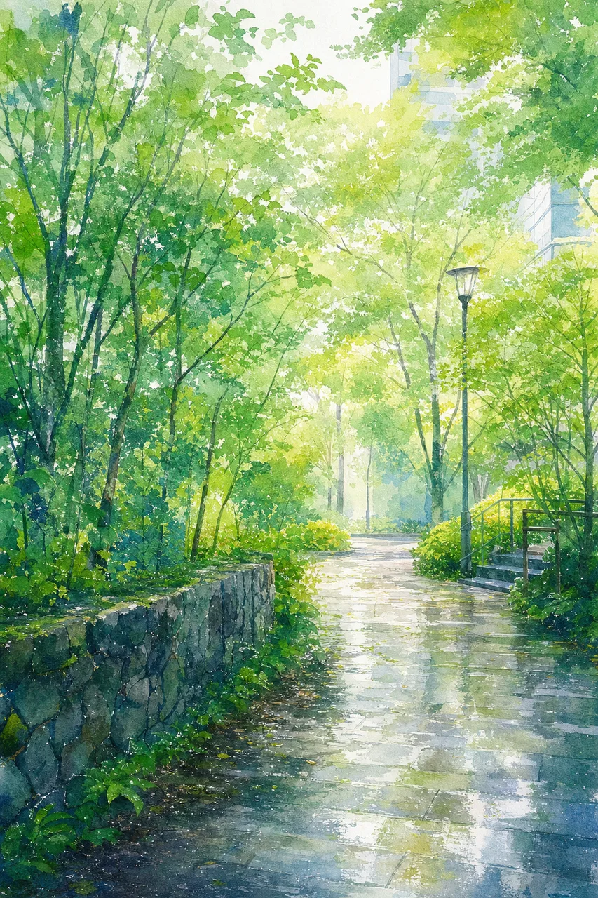 雨上がりの緑豊かな森 0117。自然をテーマにした、広告・Web・記事制作に使いやすい素材です。