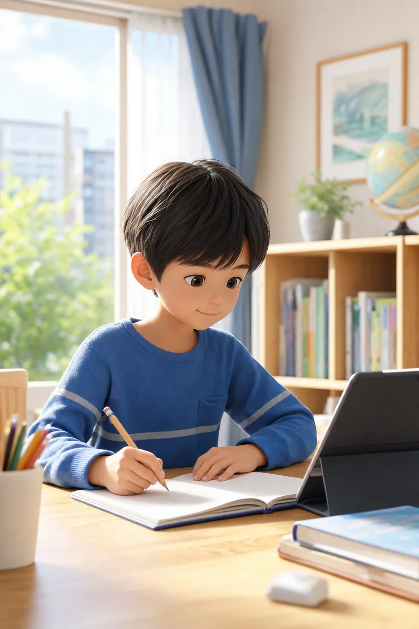 自宅で学ぶ子ども 0121。教育をテーマにした、広告・Web・記事制作に使いやすい素材です。