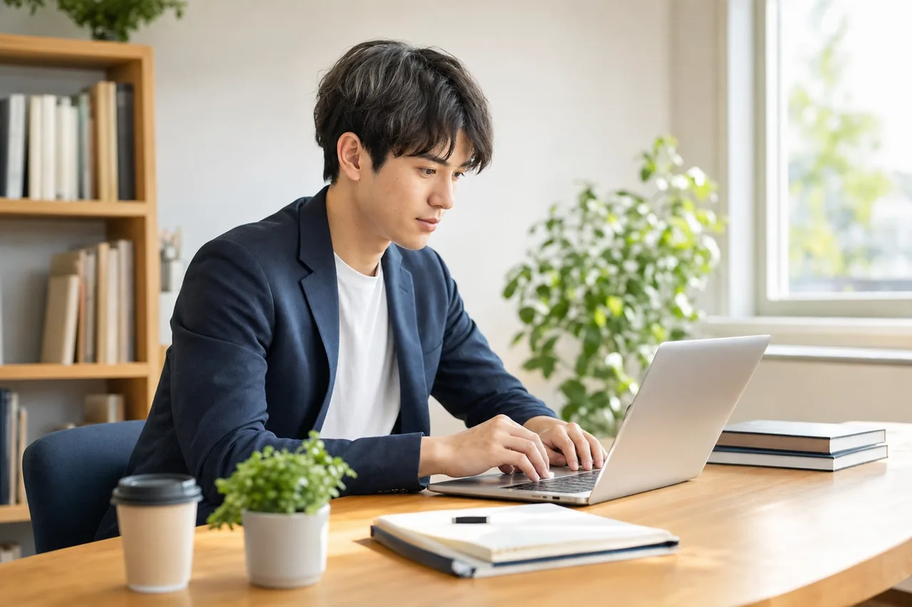 一人で集中する若い社会人 0125。人物をテーマにした、広告・Web・記事制作に使いやすい素材です。